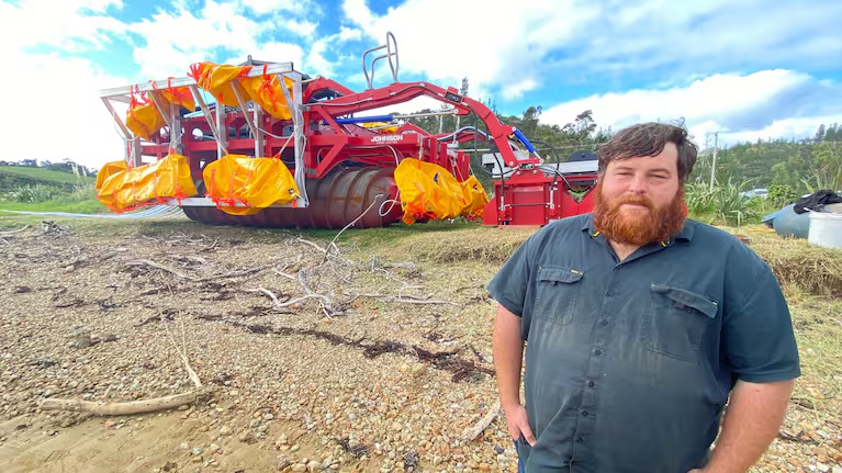Opua designer Andrew Johnson with the Northland-built submersible dredge planer created for large-scale caulerpa removal.
