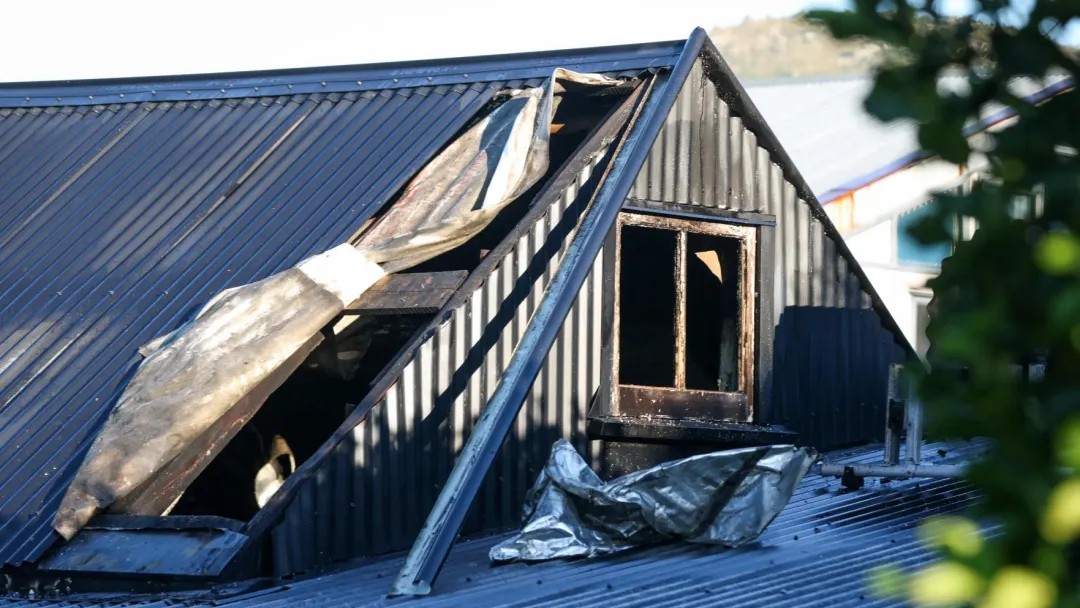 Damage to the roof of The Shroom Room cafe in Lyttelton after the Sunday night fire.